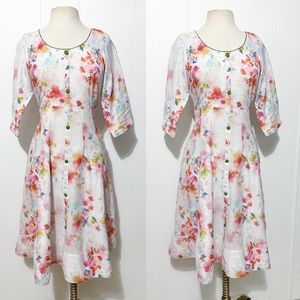 70s Rainbow Floral Fit & Flare Skater Dress | Handmade